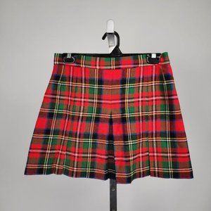 VINTAGE Handmade Red Plaid Wool Mini Kilt Skirt Size S